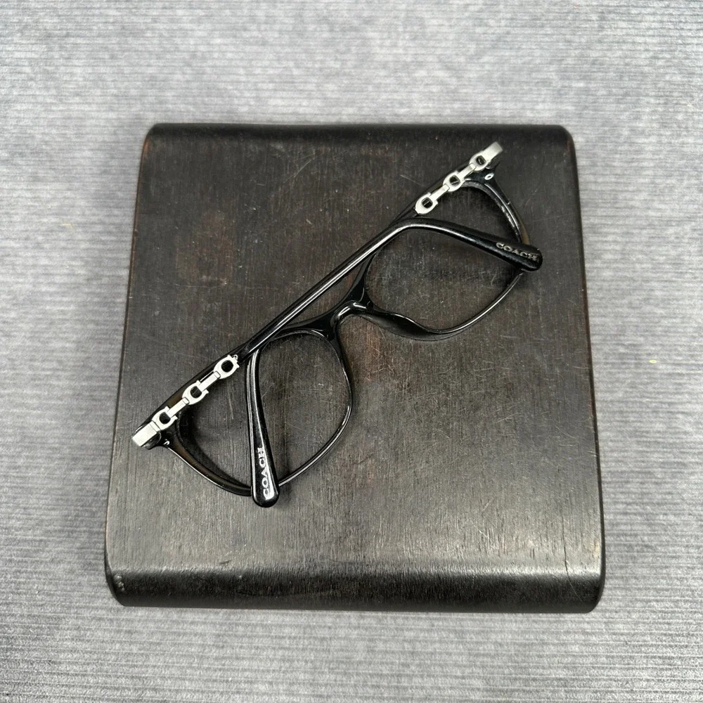 Coach HC 6127U Black Cat Eye Y2K Eyeglasses Silver Chain Link Frames 53-17-140